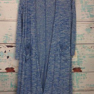 Lularoe Sarah Blue White Duster Long Open Cardigan XS Stretch Heather Knit